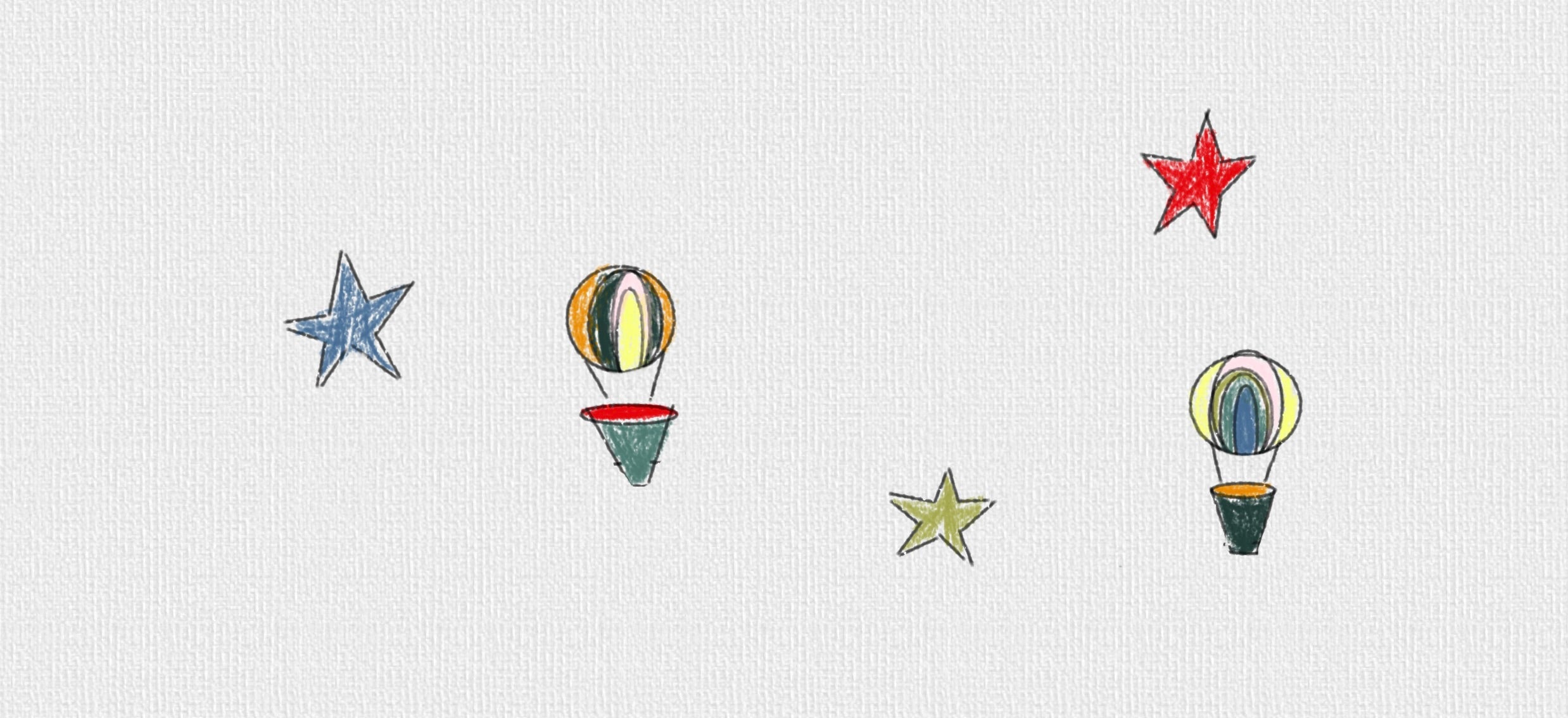 Colorful hot air balloons and stars on a textured white background